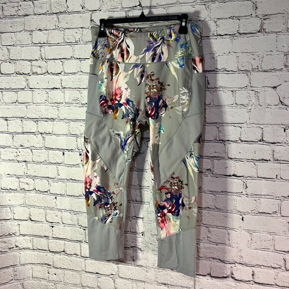 Avia Performance Leggings Gray Floral High Women's Size Large - Picture 1 of 6